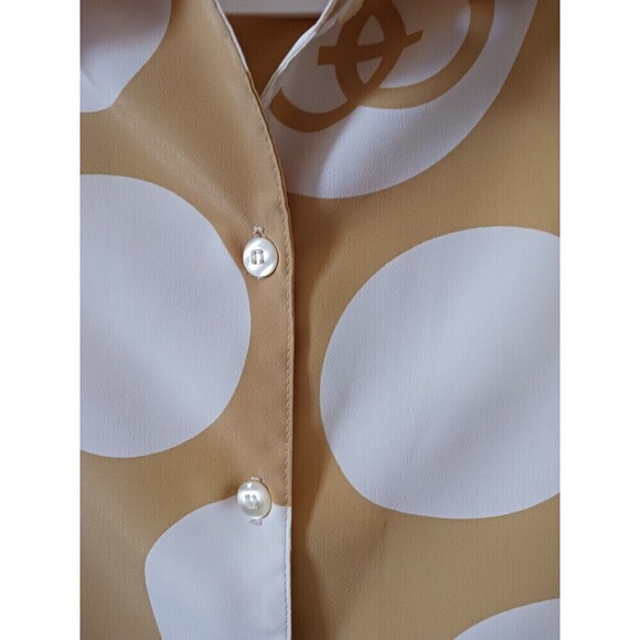 Vintage Klassy Blouse Top Polka Dot Long Sleeve Button Up Mustard White S - Picture 5 of 5